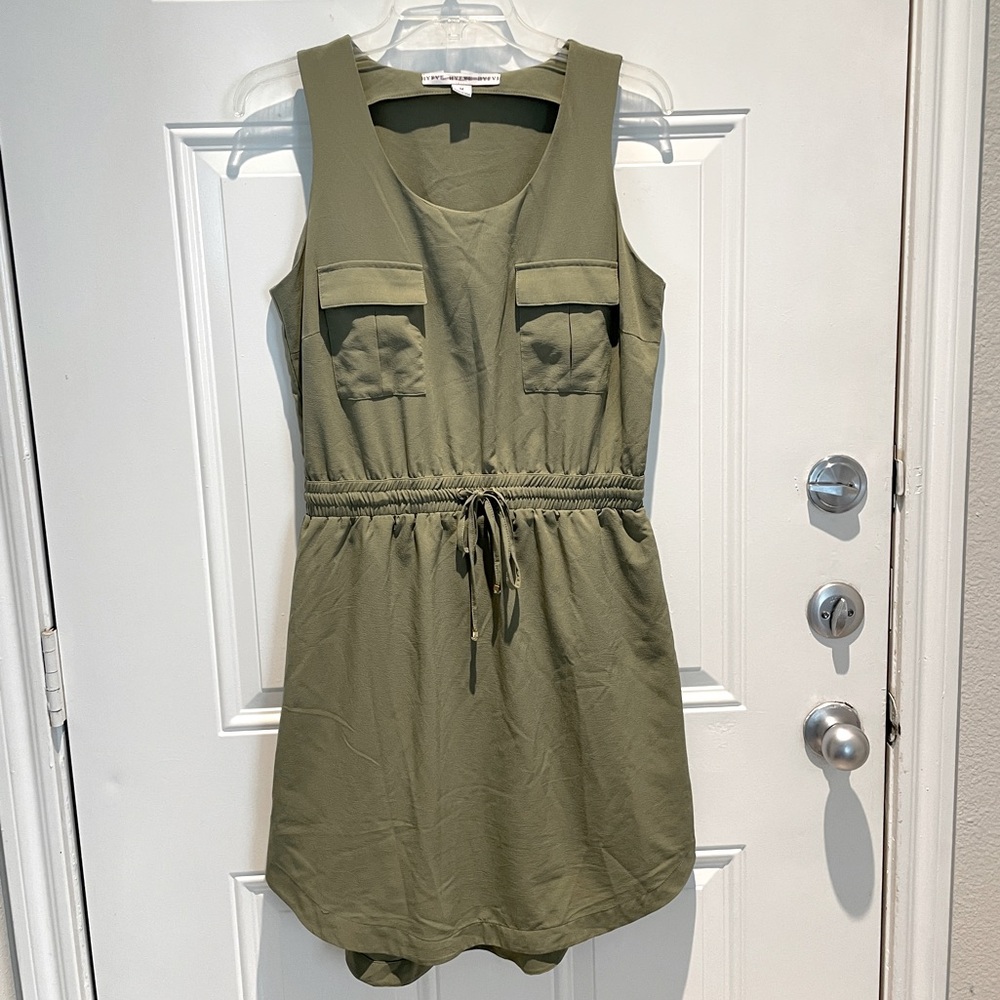 HYFVE Olive Green Cargo Utility Sleeveless Dress Drawstring Pockets Size Medium